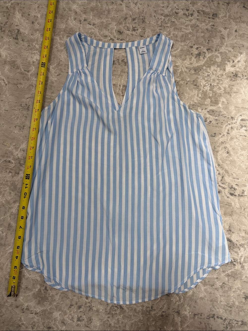 Old Navy Light Blue & White Striped Sleeveless V-Neck Tank